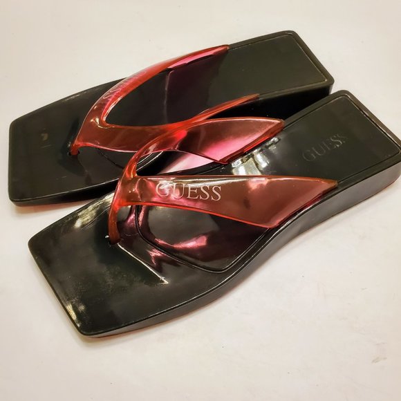 Vintage Y2K GUESS Plastic Square Toe Flip Flop Thong Sandals Size: 6 - Picture 2 of 13